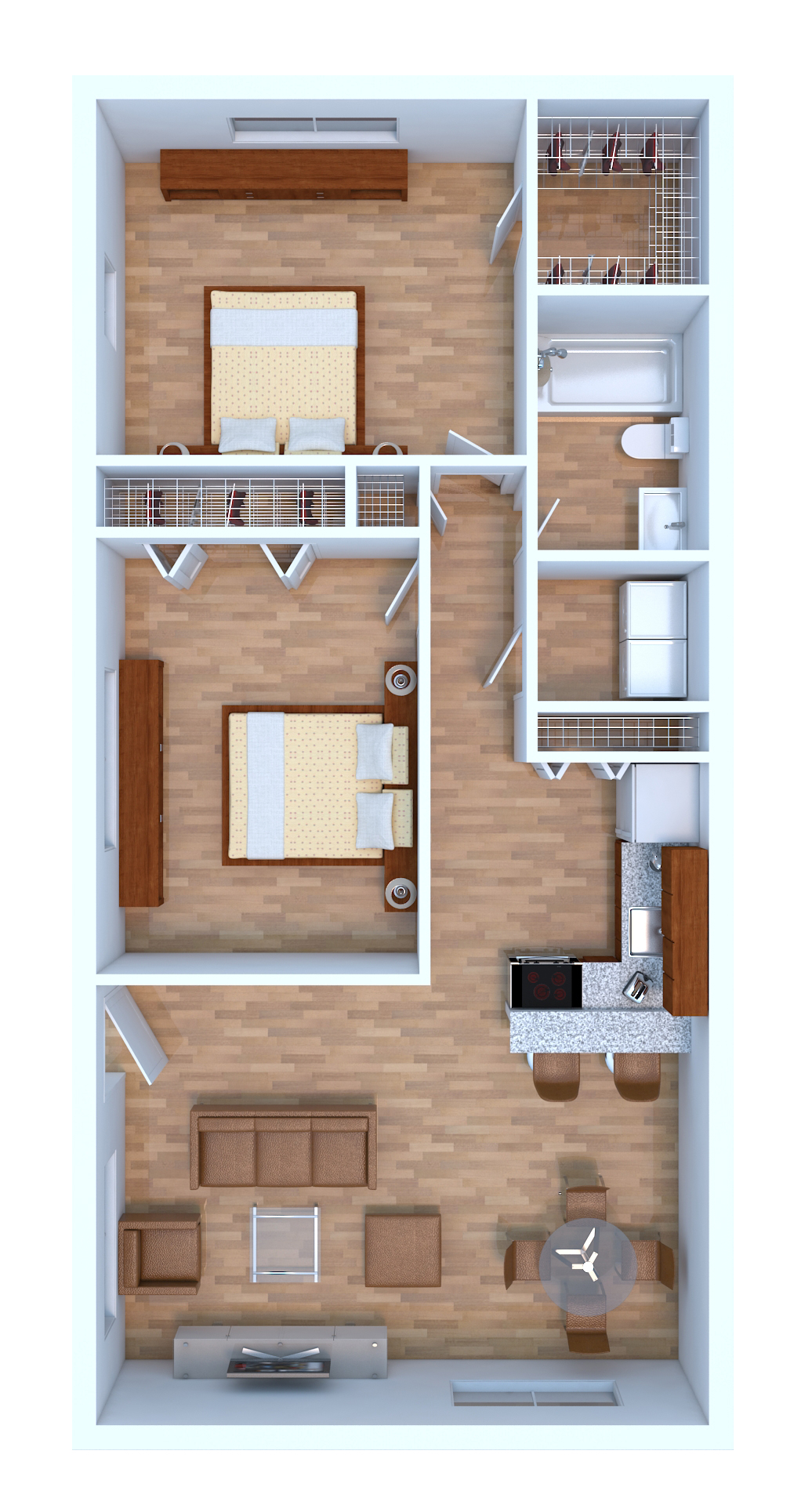 A square feet property with rooms, baths, a kitchen, living area, and washer/dryer